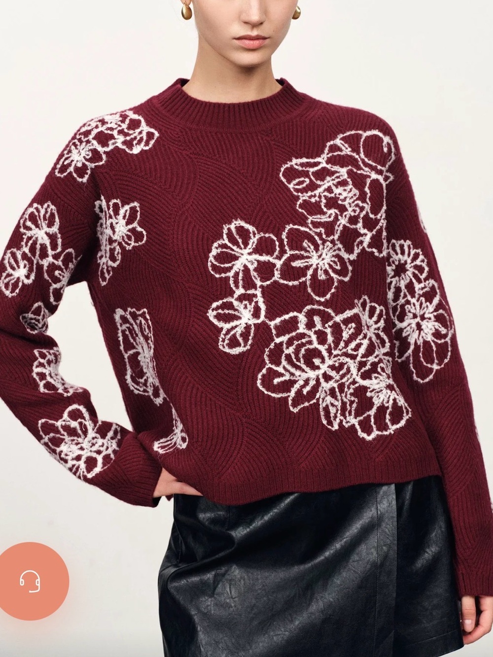 Wool Burgundy Floral Crewneck Sweater